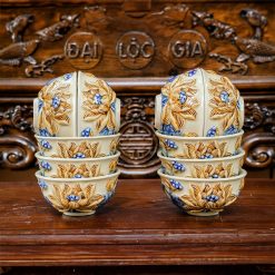 Bát thờ hoa sen đắp nổi An Việt Bát Tràng DT9
