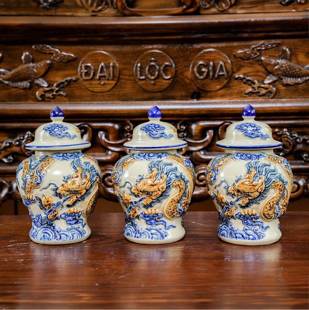 Chóe thờ hình Rồng đắp nổi An Việt Bát Tràng CH2
