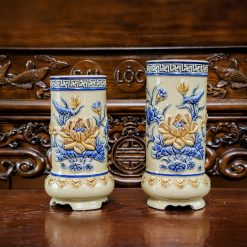 Ống hương hoa sen đắp nổi An Việt Bát Tràng DT5