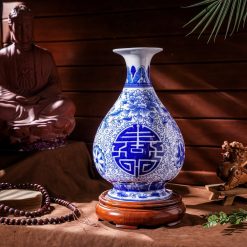 Bình sứ men lam vẽ hoa độc bản BVL10