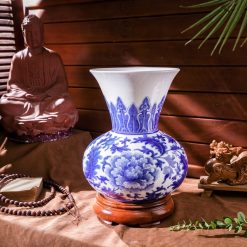 Bình sứ men lam Phù Dung đơn sắc BVL8