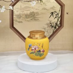 Hộp đựng trà dáng tròn vẽ Sen An Việt Bát Tràng HDT3